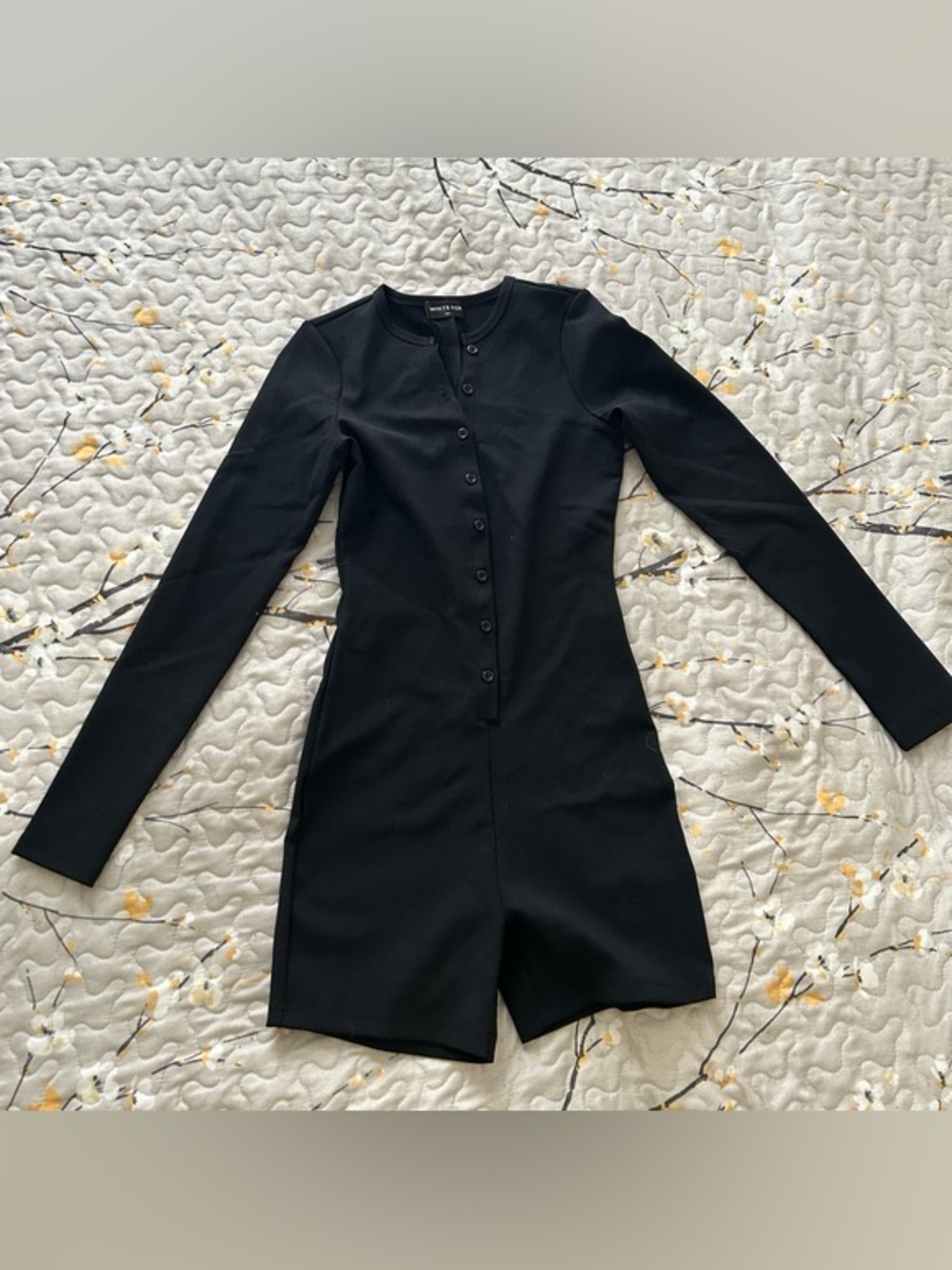 White Fox Long Sleeve Black Button-Front Women’s Jumpsuit
